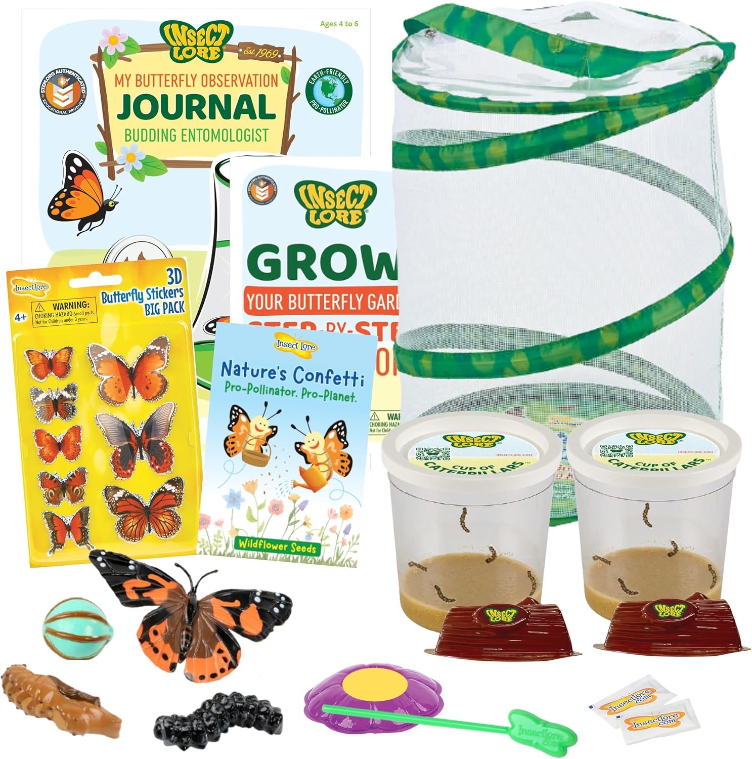 Insect Lore Butterfly Garden Kit with Live Caterpillars – Grow 10 Painted Lady Butterflies – STEM Learning Activity, Habitat with Journal, Stickers, Seeds & Figurines – As Seen on TV