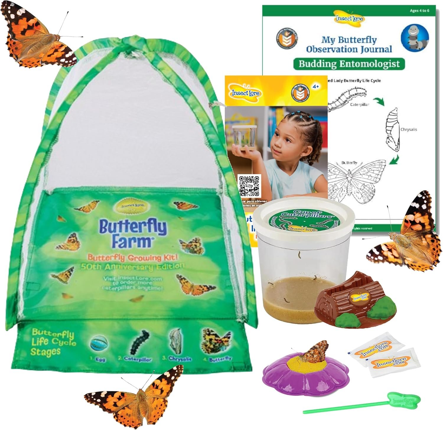 Insect Lore Butterfly Farm – Live Cup of 5 Caterpillars, Reusable Habitat, STEM Butterfly Activity Journal & Supplies – Grow, Observe and Release Painted Lady Butterflies