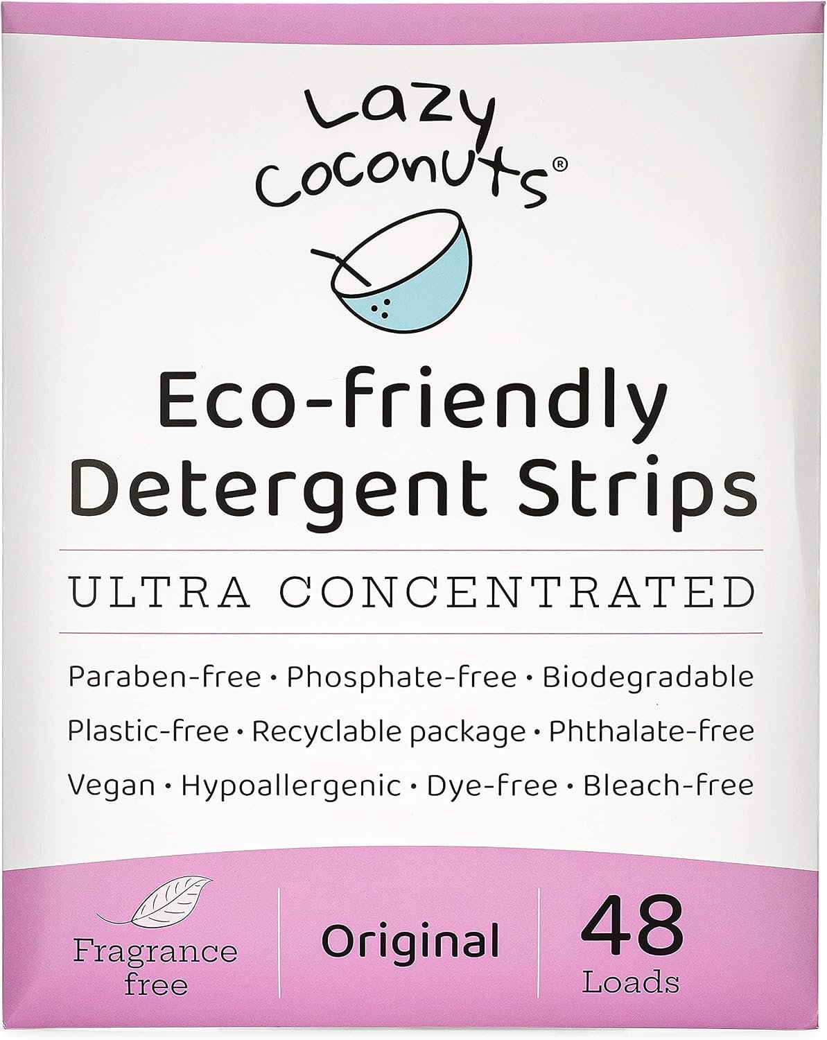 LAZY COCONUTS Eco Friendly, Plant Powered Laundry Detergent Strips – Fragrance Free, Unscented, Ultra Concentrated, Earth Friendly No Plastic – Lightweight and Perfect For Home, Dorms, Travel, Camping