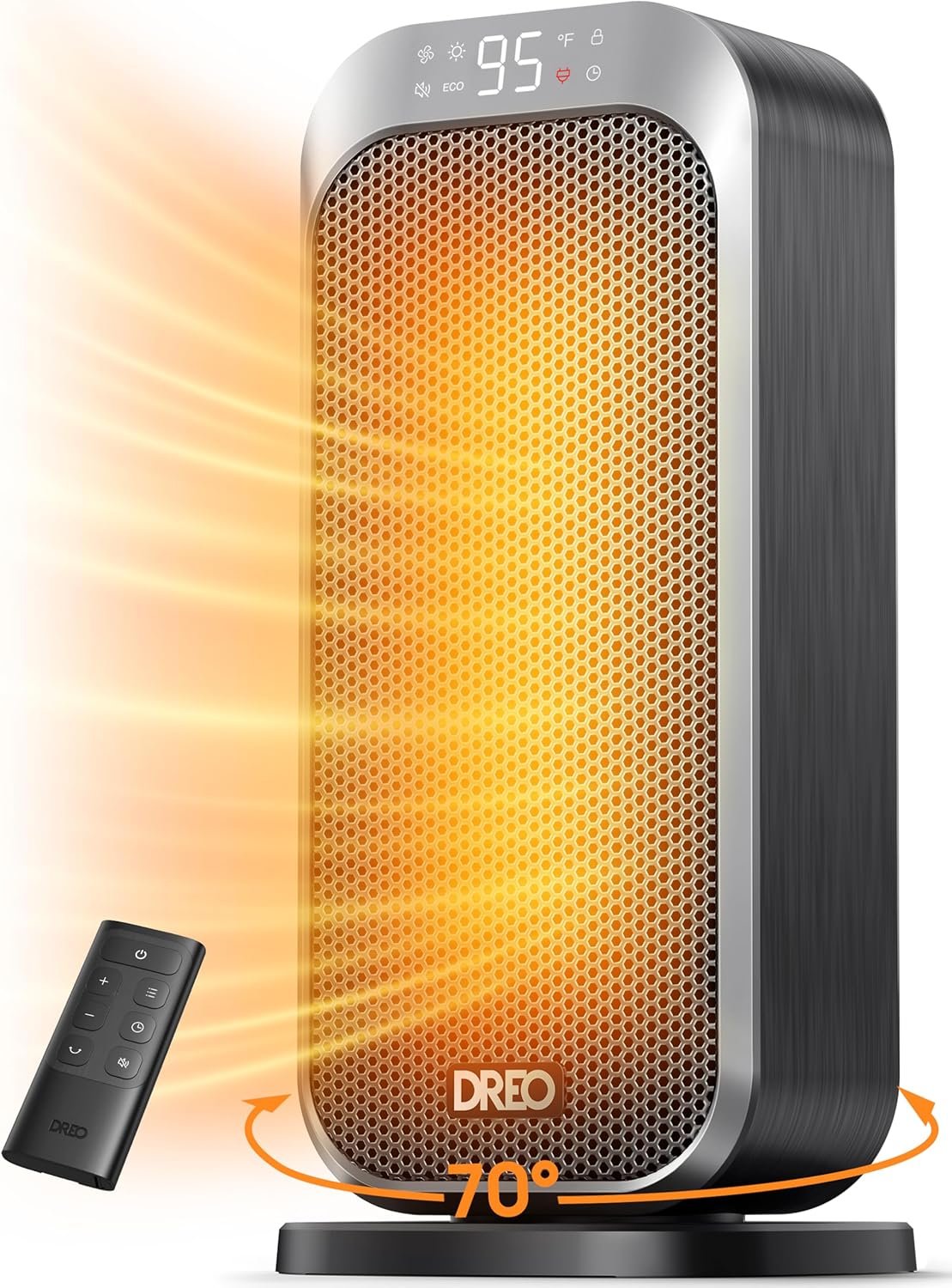 DREO Quiet Space Heater, 1500W Portable Heaters for Indoor Use with Remote | 70° Oscillation, 11.5 ft/s Fast, 8 Safety Protection, Adjustable Thermostat, Electric Heater for Office Bedroom, 12H Timer