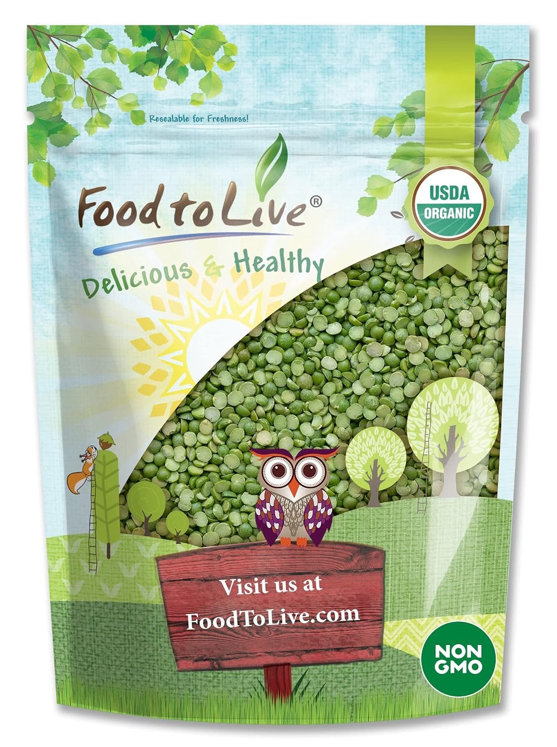 Food to Live Organic Green Split Peas, 3 Pounds Non-GMO, Dried, Vegan, Kosher, Bulk. Easy to Cook. Great Source of Protein, Fiber, Essential Minerals for Pea Soup, Stews, Salads. Product of Canada.