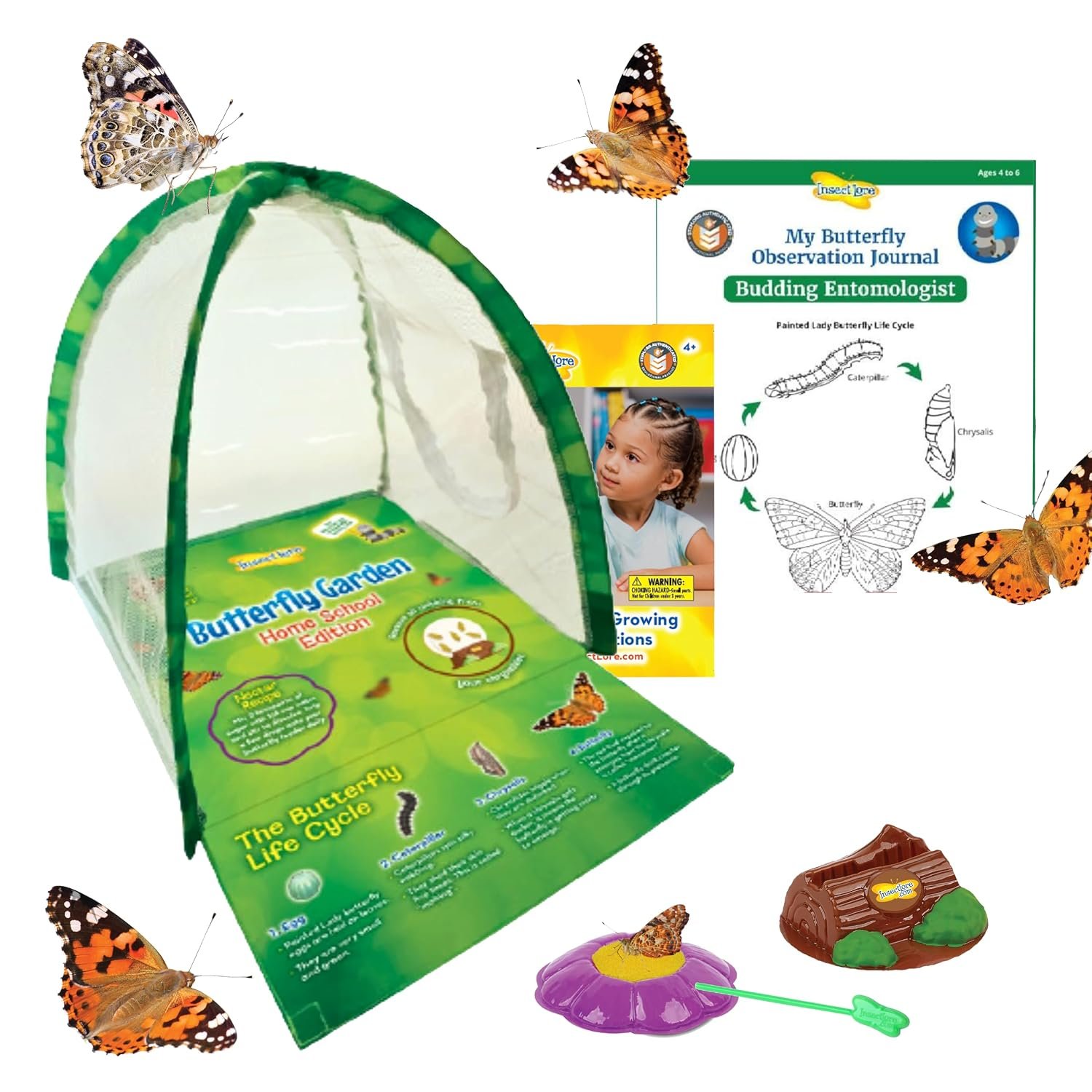 Insect Lore Butterfly Garden Experience | No Fee Prepaid Voucher | Redeem Raise and Release 5 Baby Painted Lady Caterpillars | Observation Habitat and All Supplies Included