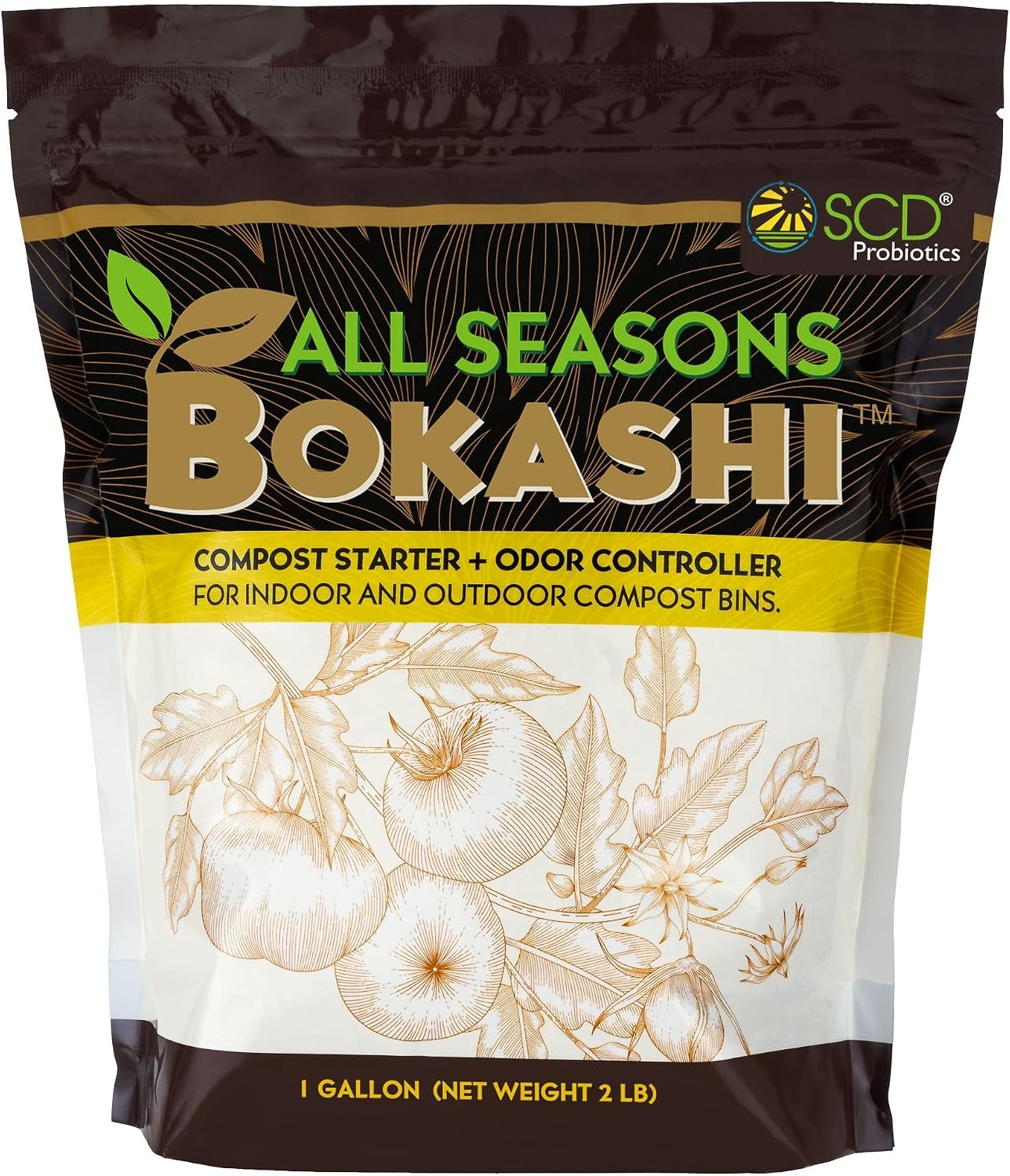 All Seasons Bokashi Compost Starter 2 lbs (1 Gallon) – Dry Bokashi Bran for Kitchen Compost Bin, Compost Food Pet Waste Quickly & Easily with Low Odor by SCD Probiotics | Fermented Wheat Bran, Reduces Odor, Absorbs Moisture, Compost Accelerator, For Kitchen Compost Bins, Trash Cans, Diaper Pails