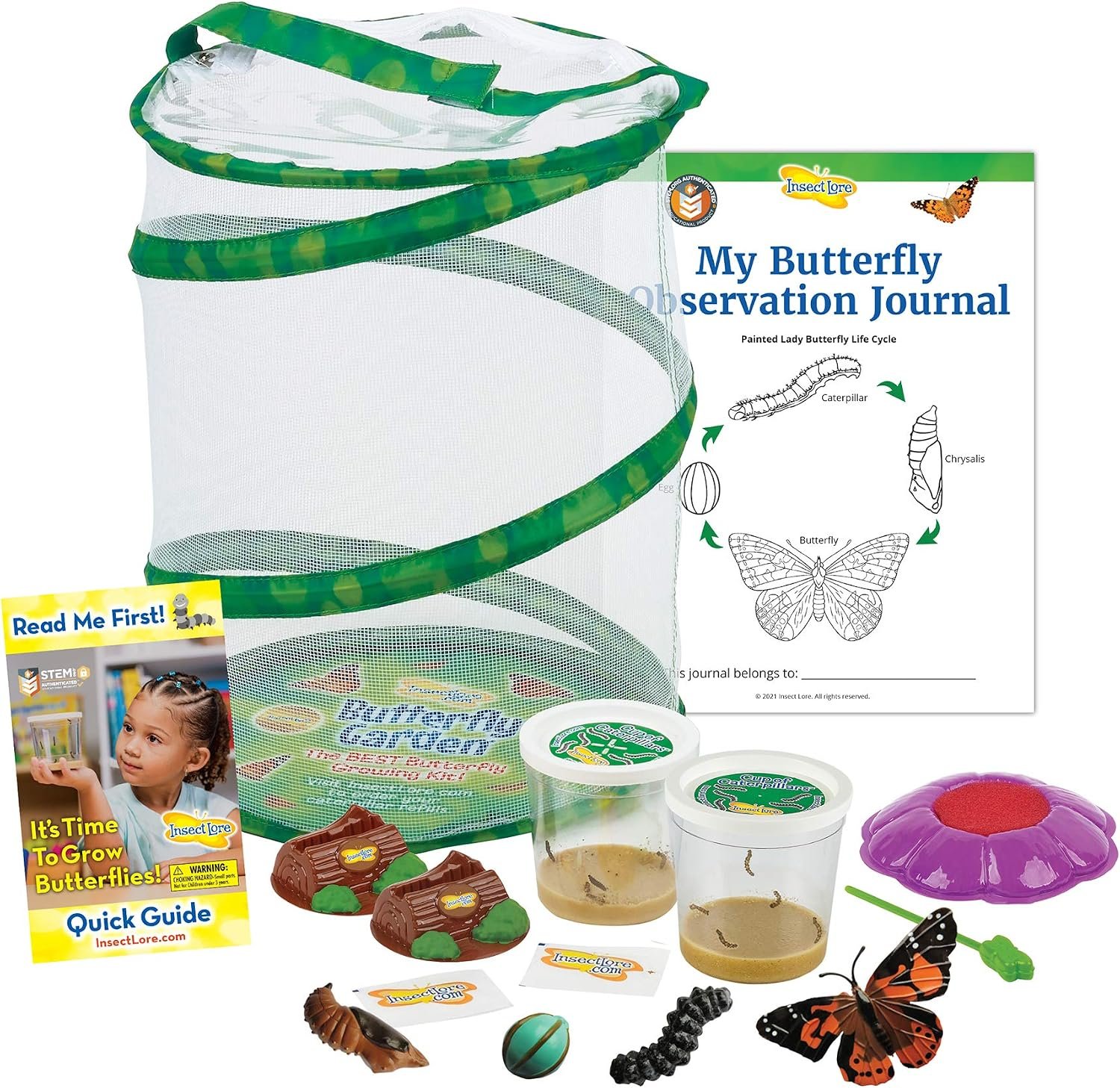 Butterfly Garden: Original Habitat and Two Live Cups of Caterpillars with Journal – Life Science & STEM Education – Butterfly Science Kit – Plus Butterfly Life Cycle Stages Figurines