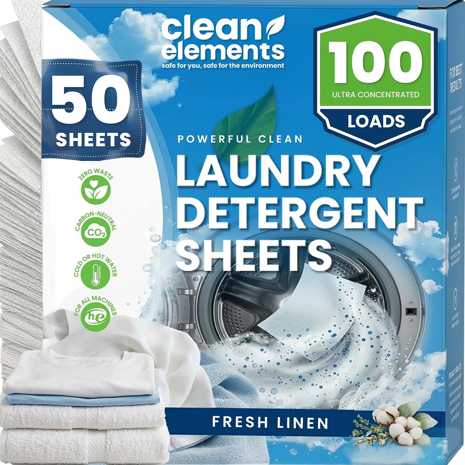 Laundry Detergent Sheets, Fresh Linen, 100 Loads, Travel, Eco Friendly | Liquidless laundry soap sheets deliver a powerful clean with non-toxic performance and a refreshing breeze to every load