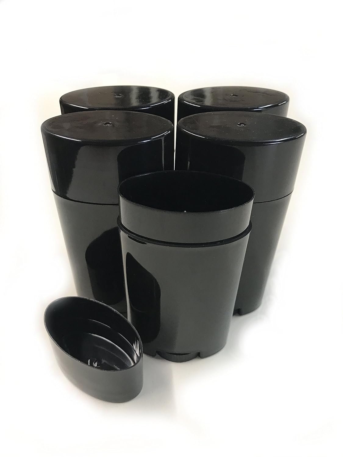 Empty Deodorant Containers – Twist-up, Recyclable, DIY Empty Deodorant OVAL Tubes, Top-Fill 2.5 OZ (Pack of 5, Black)