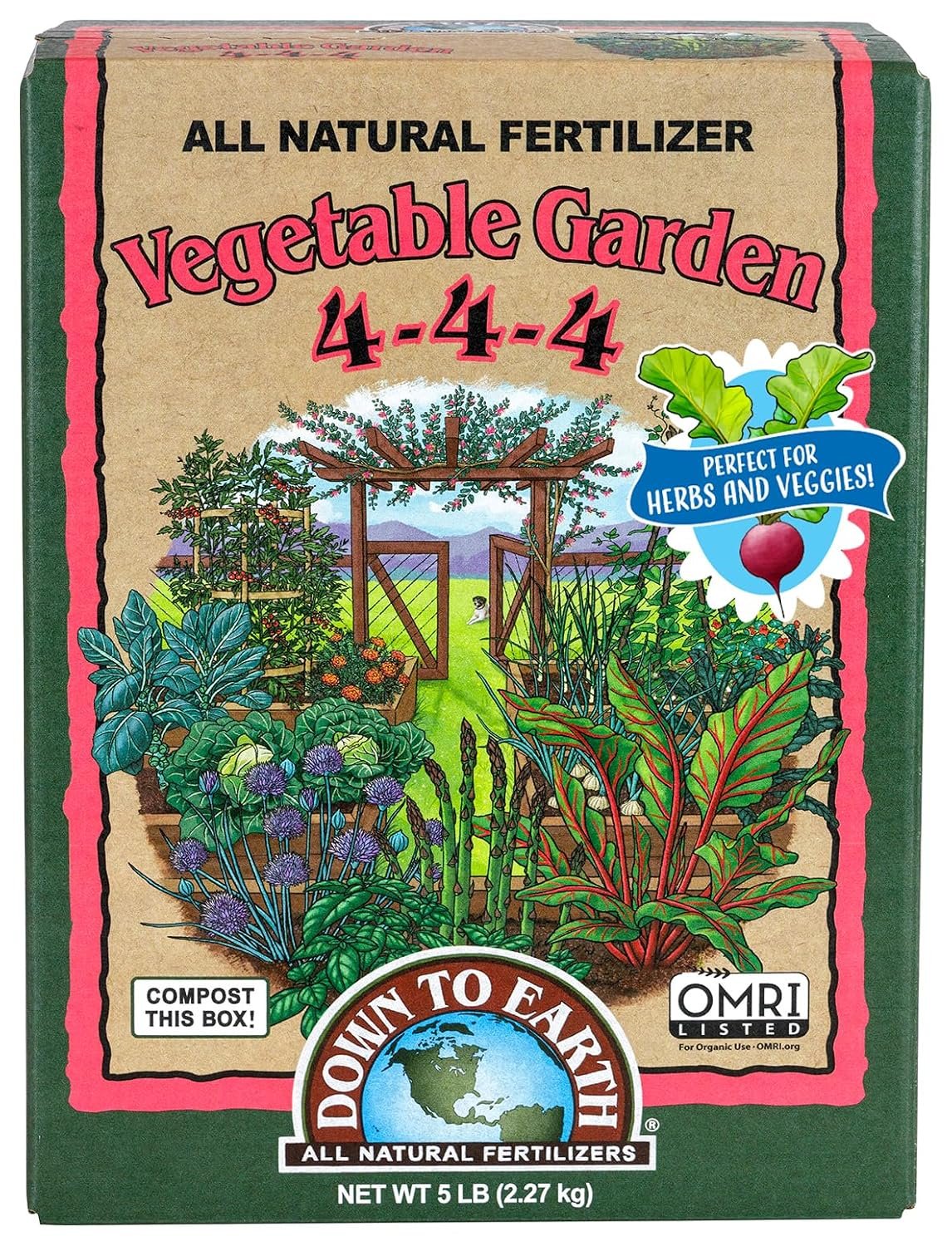 Down To Earth All Natural Fertilizers Organic Vegetable Garden – 5 lb | Plant Food for Vegetables, Herbs, Greens, Containers, Raised Beds, 4-4-4 Formula for Spring and Summer Gardens