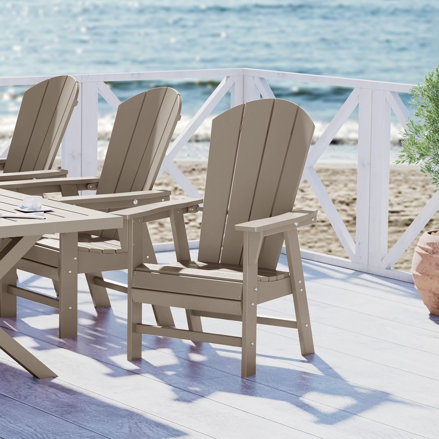 Malibu Outdoor Patio HDPE Plastic Adirondack Dining Chair Weathered Wood