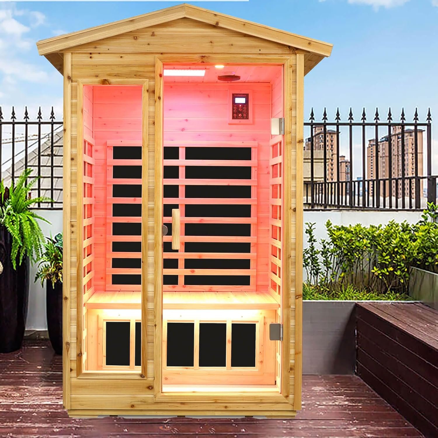 Upgraded Outdoor Sauna 902VSN Far Infrared Saunas, Outdoor Wooden Dry Sauna Low EMF Hemlock Wood (Upgraded Outdoor 2 Person)