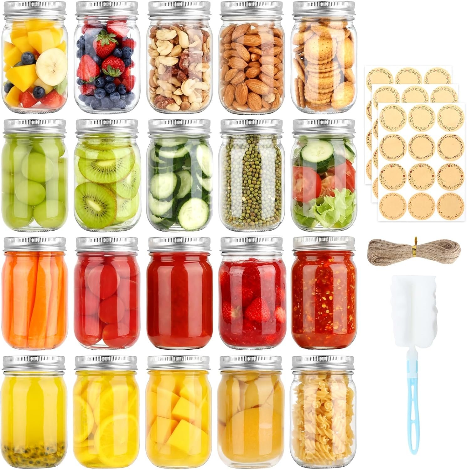 20 Pack 12 oz Mason Jars with Lids and Bands, Canning Jars | Regular Mouth Clear Glass Jars for Canning, Pickling, Preserving, DIY Projects