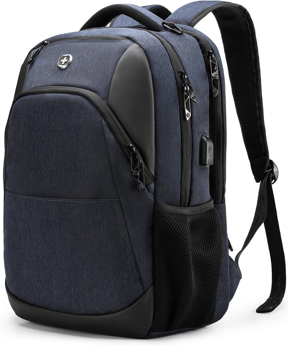 Swissdigital Design Backpack for Men & Women Fit 16 Inch Computer SD1670-12 | Travel Laptop Backpack, College Bag, Business Backpack, with USB Charging Port, RFID Protetion Pocket, Water Bottle, Blue