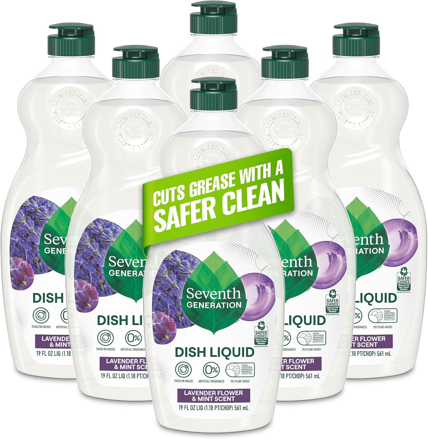 Seventh Generation Dish Soap Liquid Lavender Flower & Mint Scent Pack of 6 Dishwashing Soap Dish Detergent Liquid Soap 19 oz