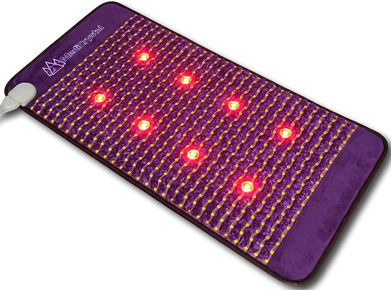 MediCrystal Far Infrared Amethyst Mat 40″ L x 20″ W – 8 Photon Red NIR MIR Lights – 5 Quadrupole Static Magnets – Bio Stimulation- Medium Flexible FIR Heating Pad