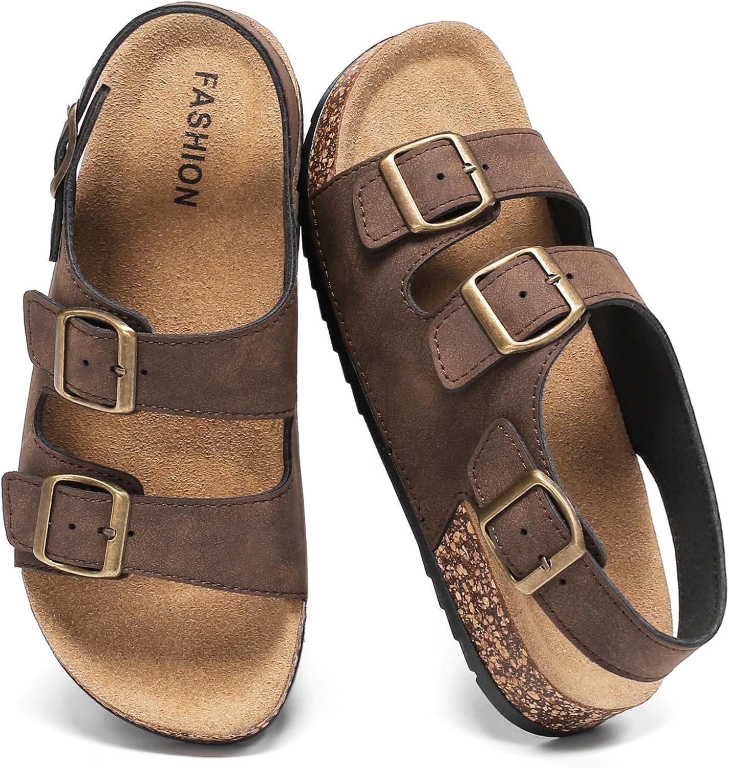 Cork Sandals with Back Strap for Men and Women, Adjustable Double Buckle Arch Support, Slip-On Slide Shoe Orthotic Footwear with Cork Footbed for Indoor Outdoor Summer Beach