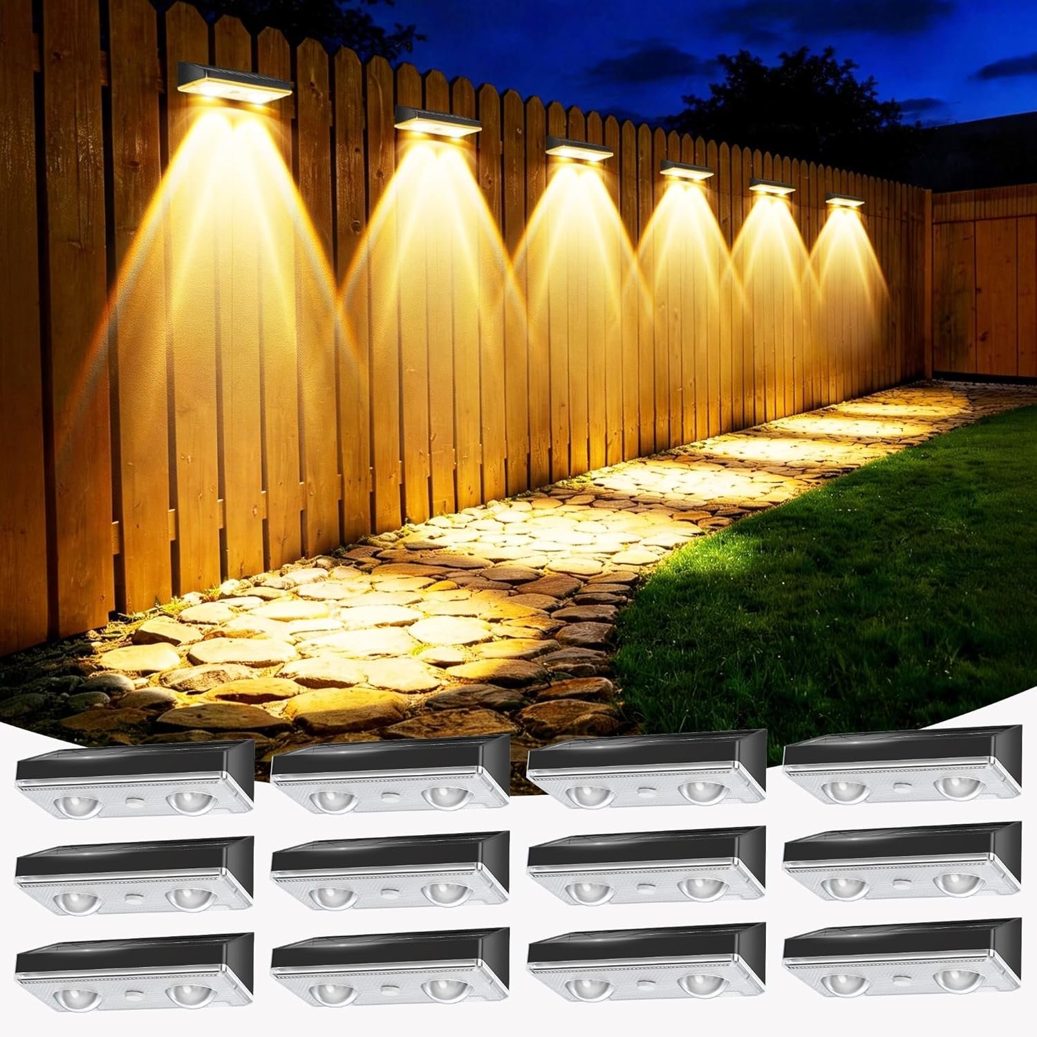 Solar Fence Lights Outdoor, 12 Pack Fence Lights Solar Powered | 85LM Solar Fence Lights, 9 RGB Color Modes, IP65 Waterproof, 12H Dusk to Dawn Glow for Pool/Deck/Patio/Wall/Backyard – Black