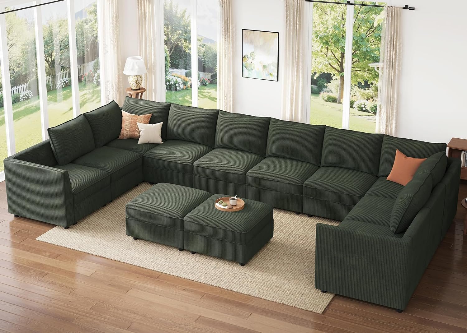 HONBAY Modular Sectional Sofa Sleeper Couch with Storage Modular Couch Convertible Couches for Living Room – Green