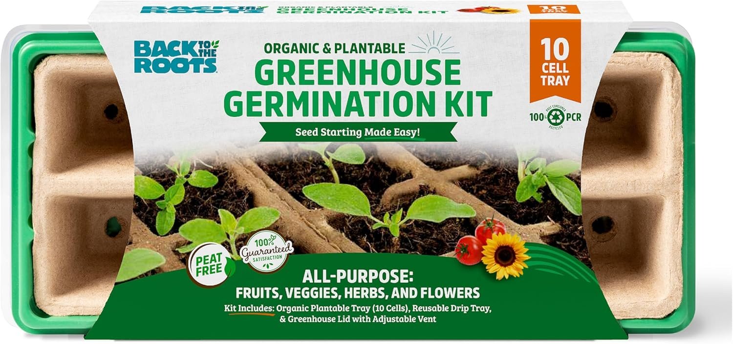 Back to The Roots 10-Cell Greenhouse Germination Kit | Includes Biodegradable Pots & Vented Greenhouse Lid | Made from 75% Recycled Plastic