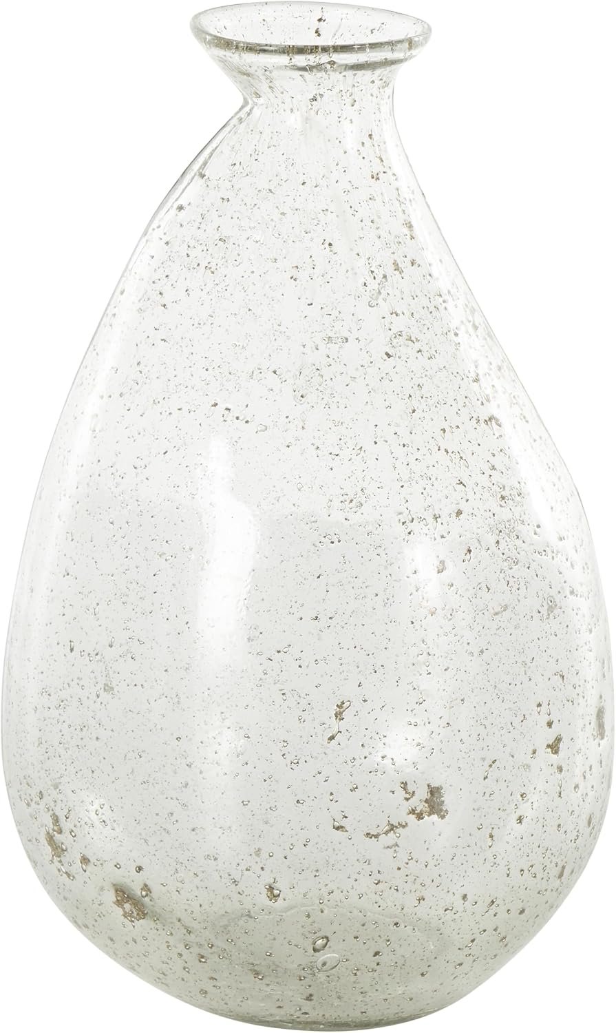Deco 79 Glass Decorative Vase Speckled Centerpiece Vases with Brown Accents, Flower Vases for Home Decoration 7″ x 7″ x 12″, Clear