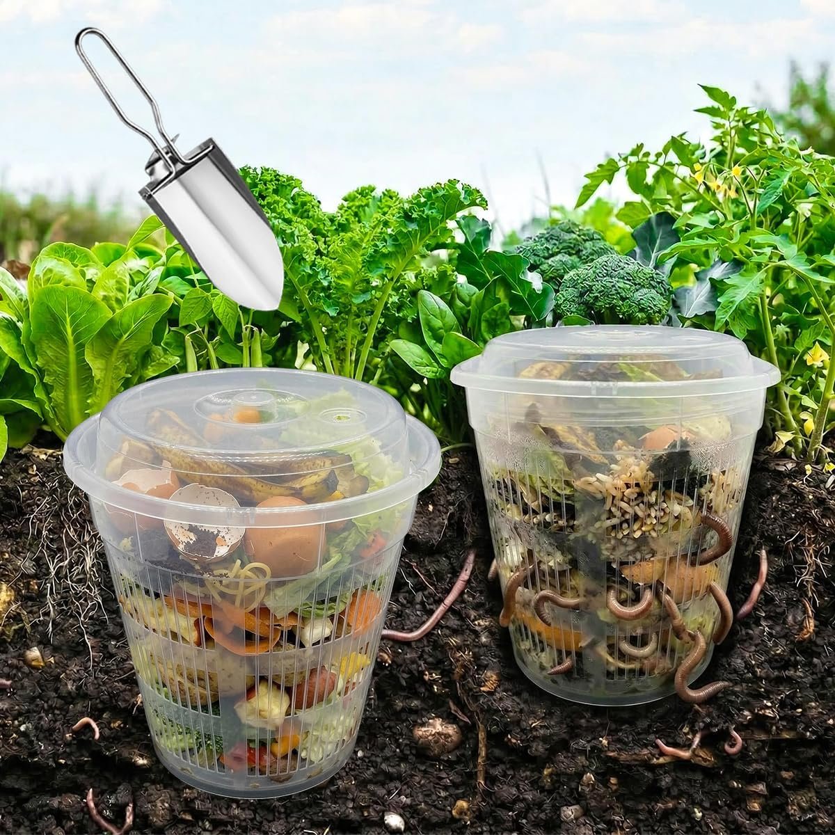 3 Pack In Ground Composter 7.5×5.1×6.9in Worm Compost Bin Worm Farm Kit | Outdoor Worm Bin with Holes & Lid for Garden Beds Home Use Backyard Vermicomposting Bin Worm Composter for Beginners Starter