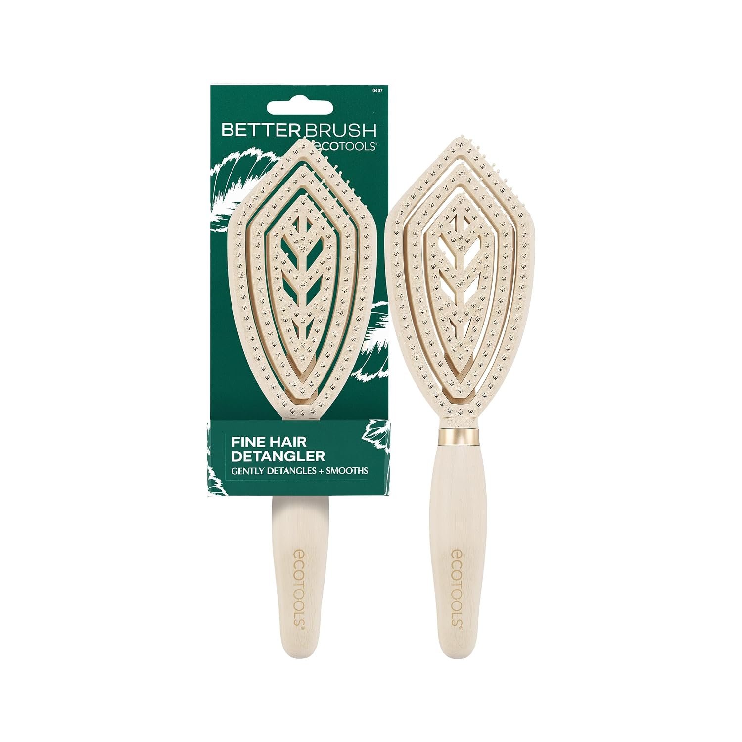 EcoTools Fine Hair Detangler, Fine Hair Brush, 1 Count | Less breakage with a hair brush detangler for wet or dry hair, smoothing brush, flexible bristles and bamboo handle