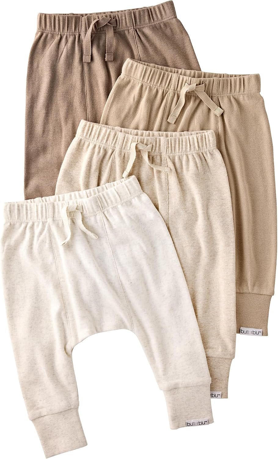Butterblu Jordan 4-Pack Jogger Pants 100% Cotton Bottoms | GOTS Certified Organic Cotton for Baby, Toddler Girls, Boys, Unisex, Machine Washable, Made to Match Colors