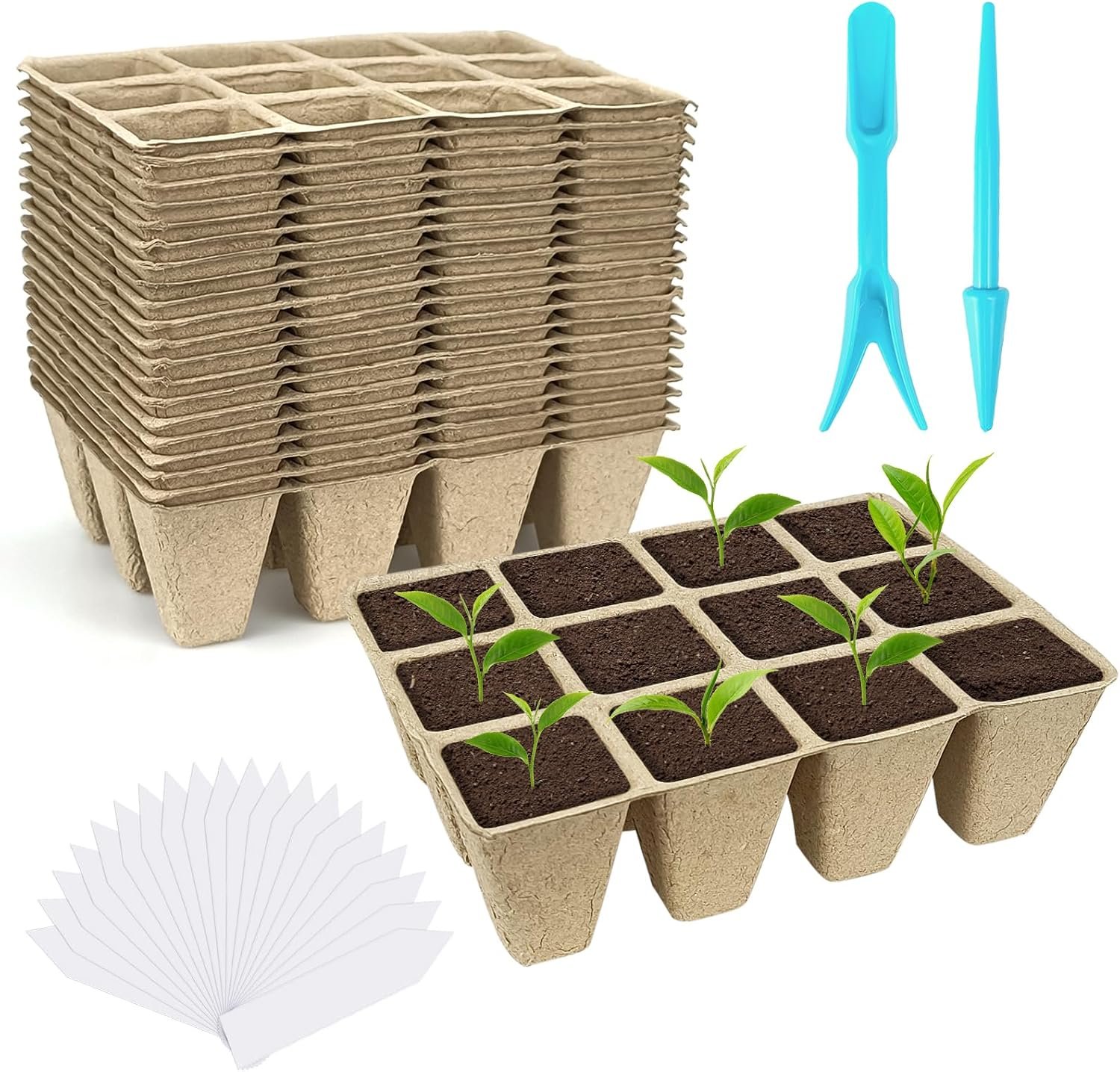 240 Cells Biodegradable Seedling Starter Trays, 20 Pack Plant Starter Kit | 20 Pack Peat Pots for Seedlings, 240 Cells Biodegradable Starter Trays, Seed Starter Kit for Indoor/Outdoor, 20 Plant Labels