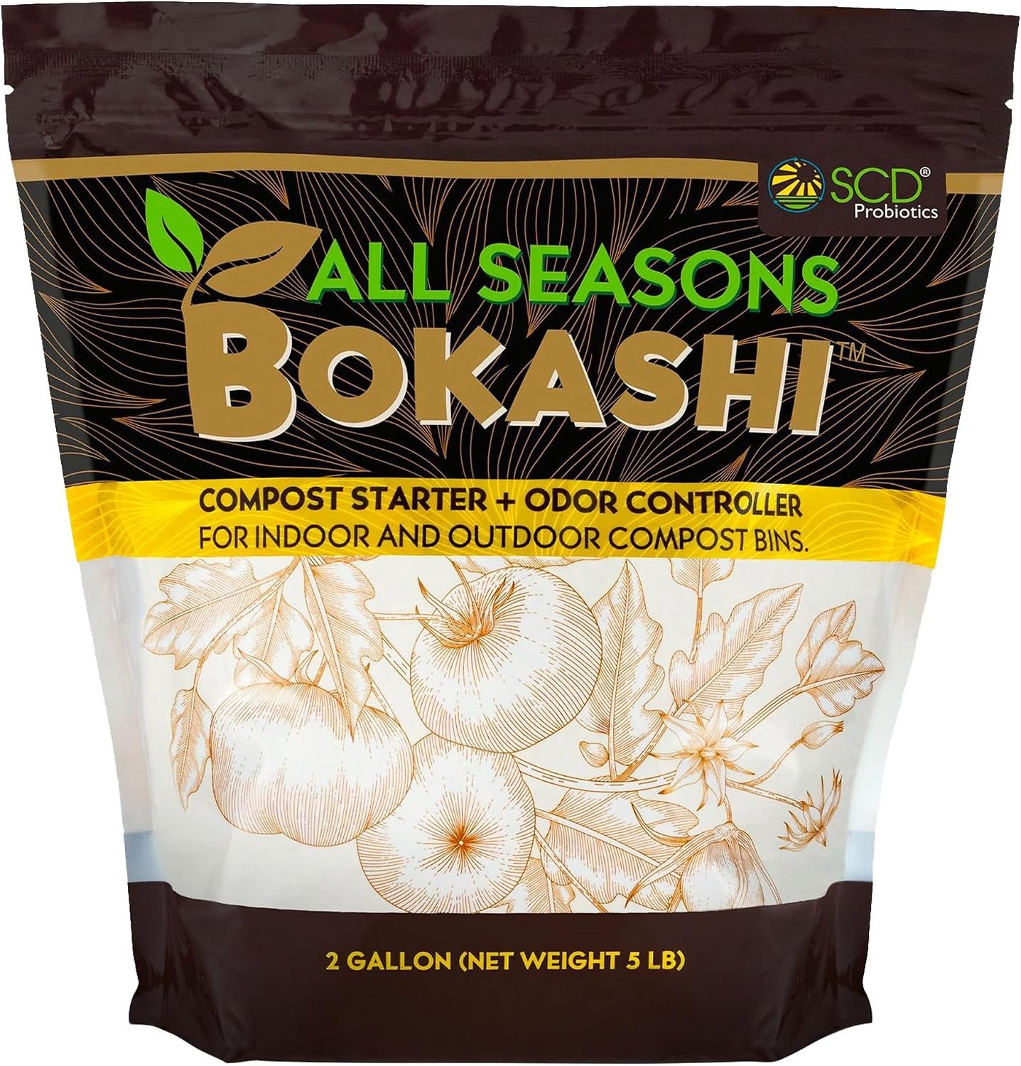 Bokashi Compost Starter, Accelerator, Odor Reducer – 5 lb | Fermented Wheat Bran, Reduces Odor, Absorbs Moisture, Compost Accelerator, For Kitchen Compost Bins, Trash Cans, Diaper Pails
