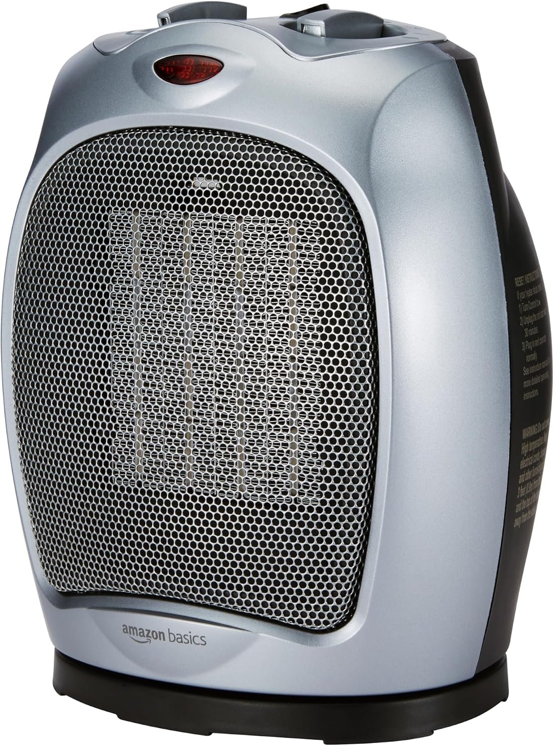Amazon Basics Oscillating Ceramic Portable Indoor Space Heater, Fast Heating Technology, Overheat and Tip-Over Protection, Adjustable Thermostat, 1500W, 7.52″D x 6.34″W x 9.45″H, Silver