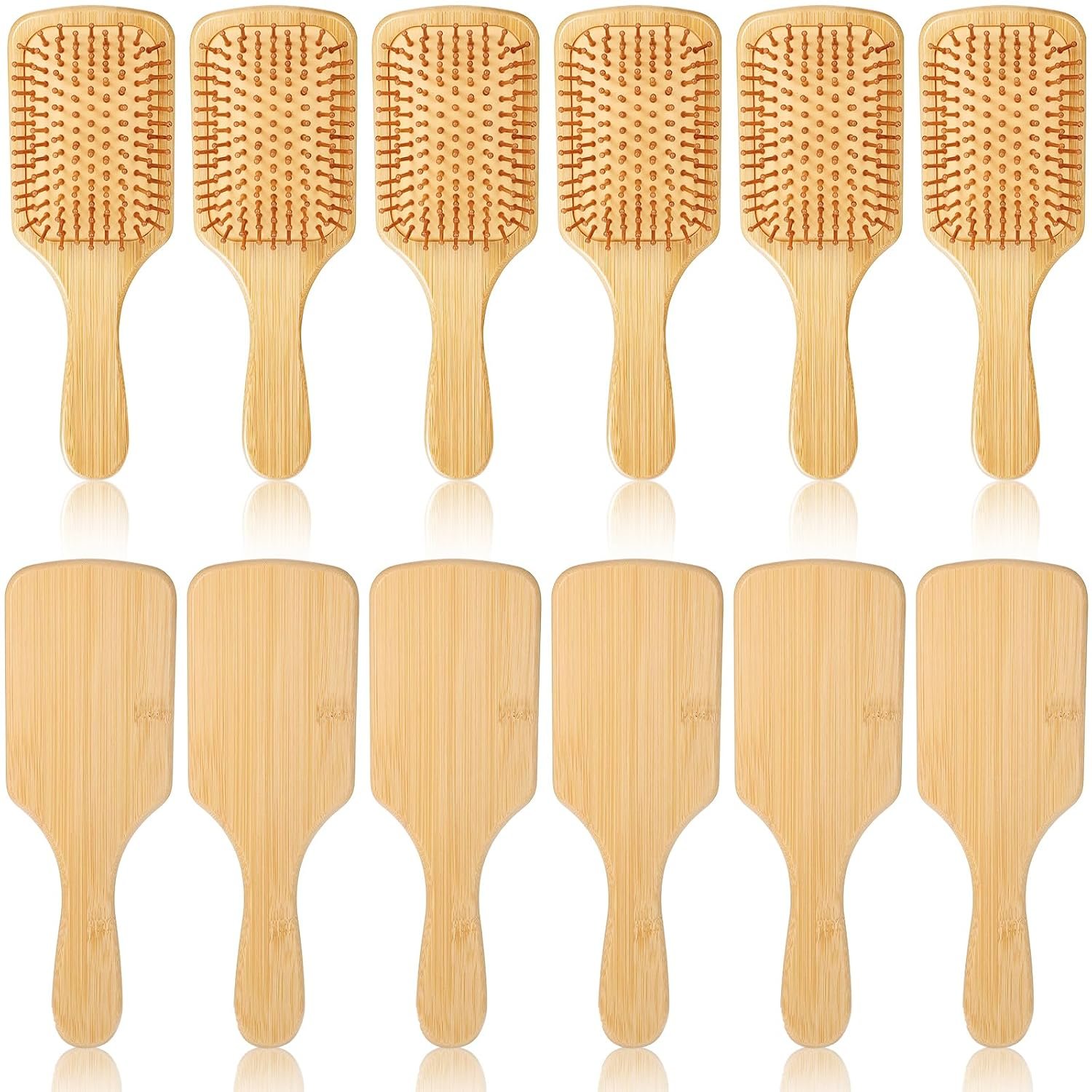 6 Pcs Bamboo Hair Brush Bulk Natural Wooden Paddle Brush Round-tipped Bamboo Bristles Detangling Brushes, Lightweight Massage Anti Static for Women Men and Children for Hair Growth (9.84” × 3.4”)