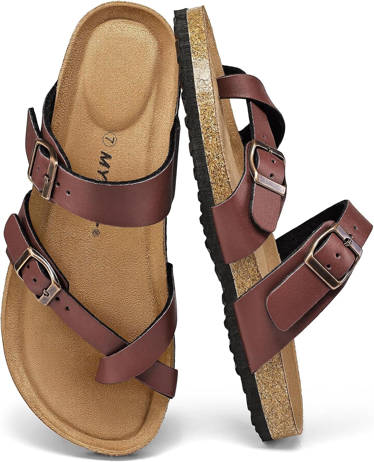 mysoft Women’s Cork Footbed Slide Sandals with Adjustable Buckle | Slip On Walking Summer Shoes Comfort Memory Foam Lightweight