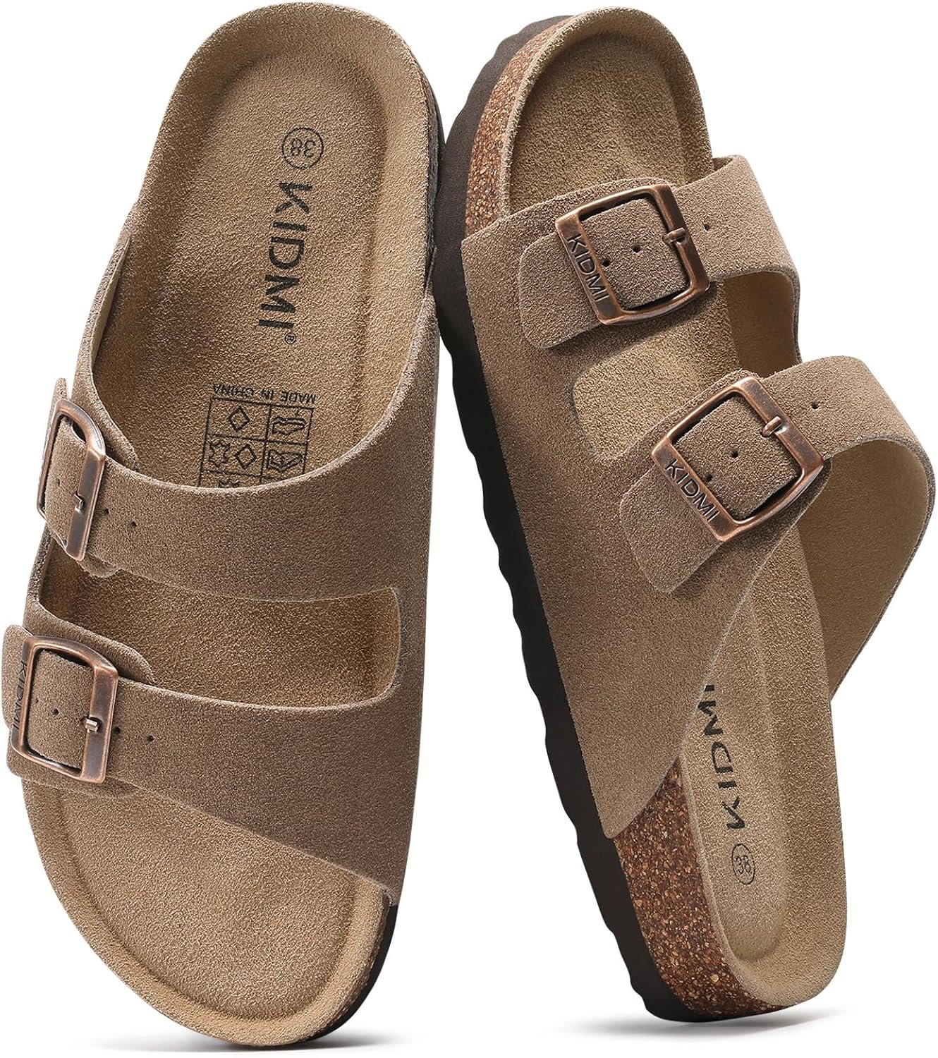 KIDMI Unisex Comfortable Summer Sandals with Mild Arch Support Cork Footbed | Double Adjustable Buckle Sandals for Women Men, Lightweight Comfort for Everyday Wear, Casual Outings