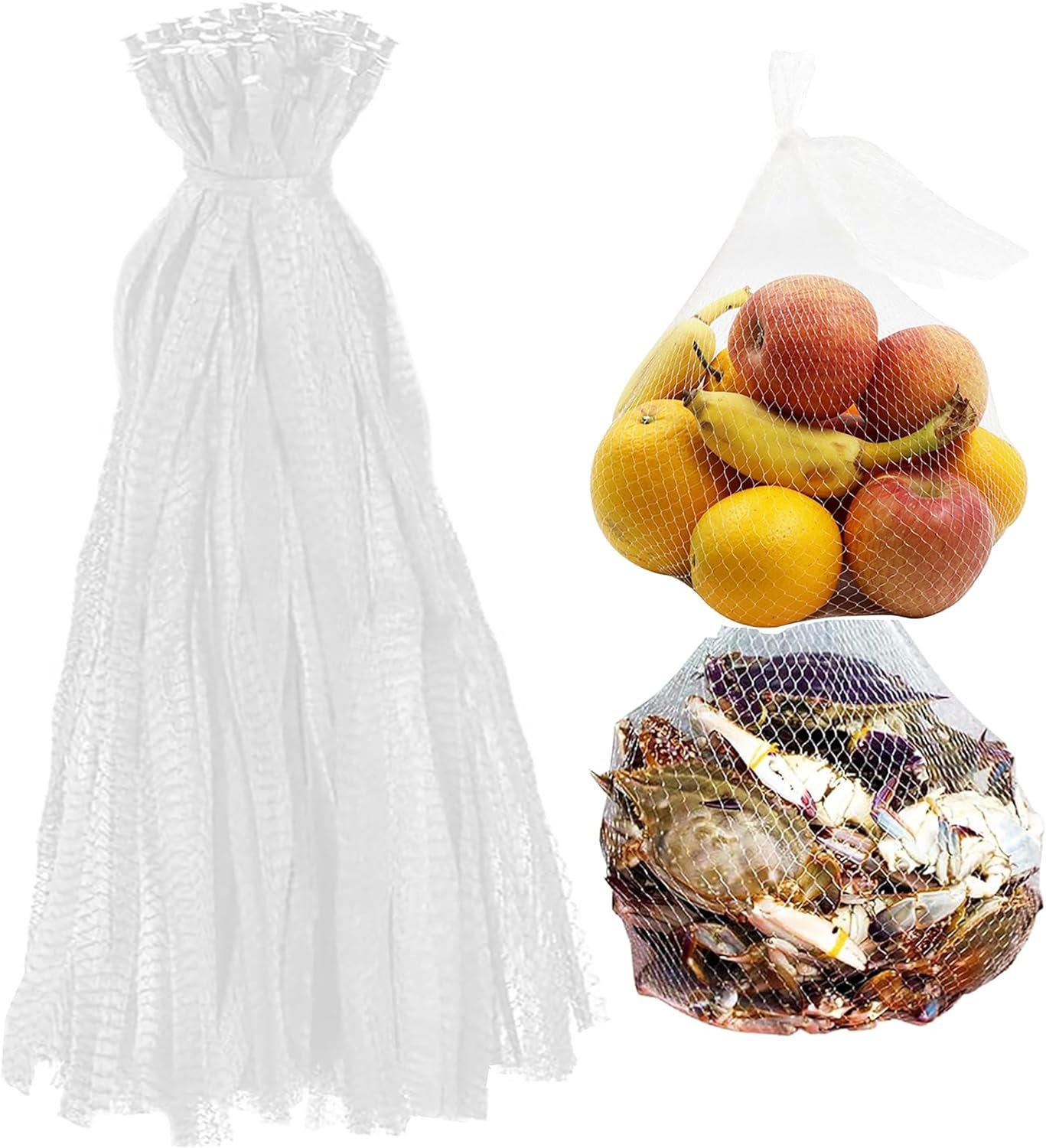 100Pcs 24”Mesh Produce Bags, White Onions,Seafood Bags,Crawfish Sacks | Reusable Mesh Produce Bags for Onions, Potatoes and Fruits, Breathable Storage Bags, Seafood Bags, Kitchen & Garden Use