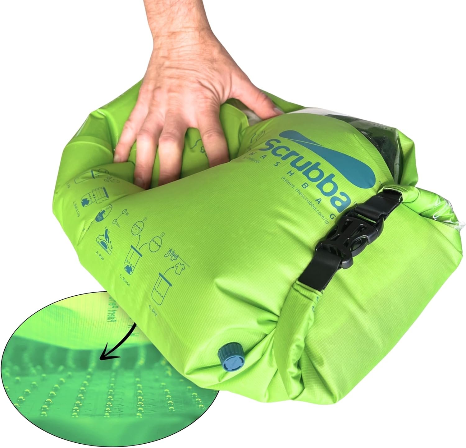 Scrubba Wash Bag Patented Washboard-in-a-Bag™ 5 oz Travel Clothes Washer | Pack Light, Wash Anywhere Fast, Internal Washboard, Machine-Quality Wash, Portable, No Electricity, Camping, RV, Cruises