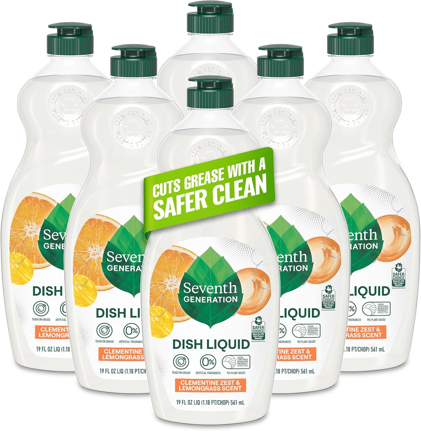 Seventh Generation Dish Liquid Soap Clementine Zest Lemongrass Pack of 6 Dishwashing Soap Liquid Soap 19 oz