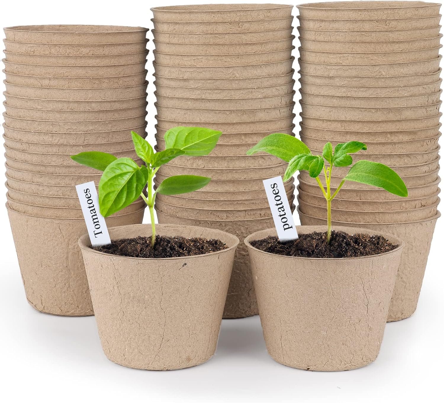 60 Pcs 3.15 Inch Peat Pots,Nursery Plant Pots,Seed Starting Pots | Seed Starting Pots with Drainage Holes, Round Nursery Plant Pots with Bonus 20 Plant Labels
