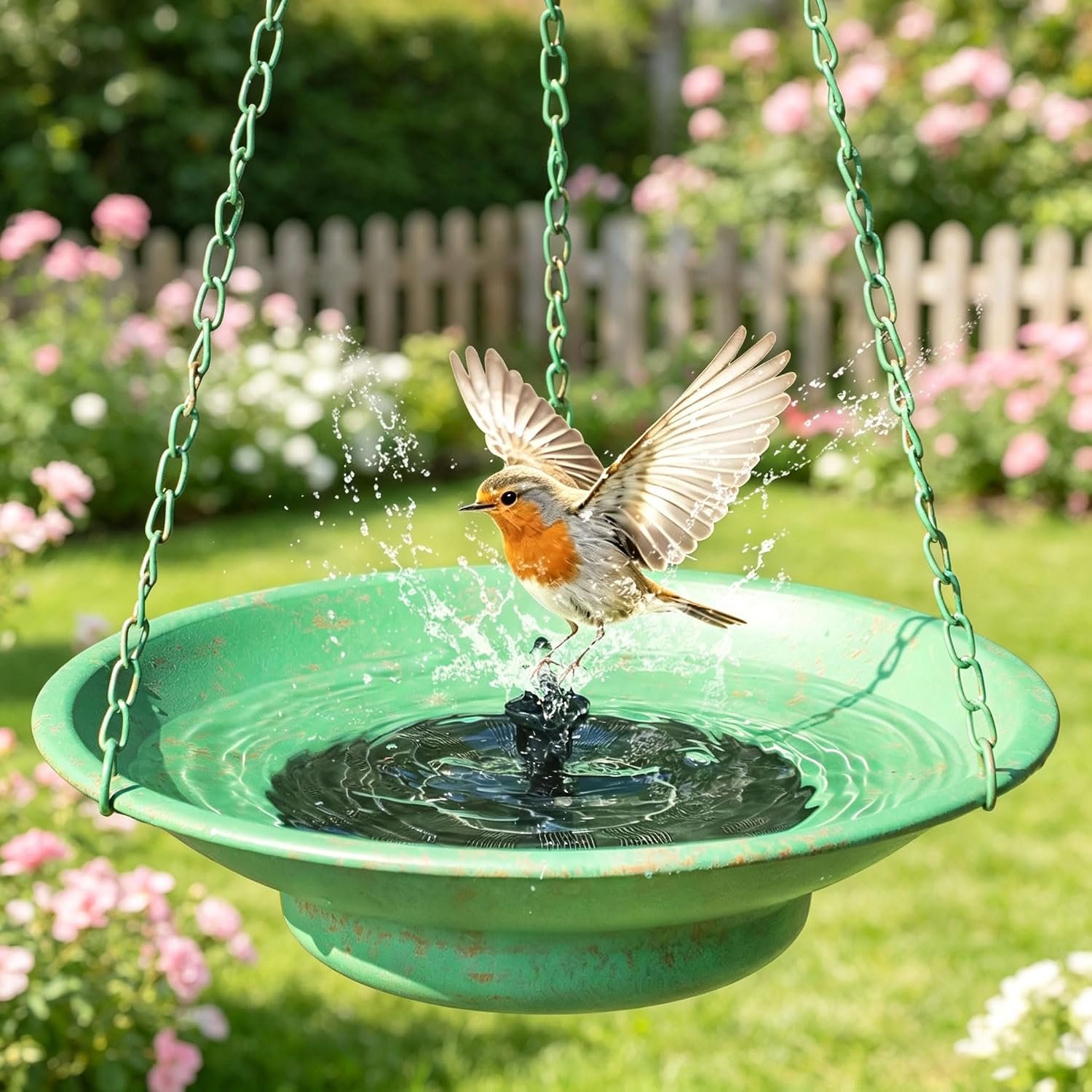 Metal Hanging Solar Bird Bath Fountains,Solar Fountain for Bird Bath | solar powered bird bath,High-efficiency solar panels,Outdoor Garden & Yard Decoration,Bird-Friendly Green Color