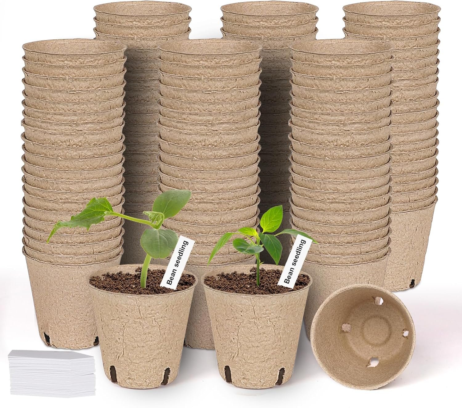 JNYONG 120 Packs 3.15 Inch Peat Pots,Biodegradable Pots for Seedlings with Drainage Holes, Garden Germination Nursery Pots with 100Pcs Plant Labels