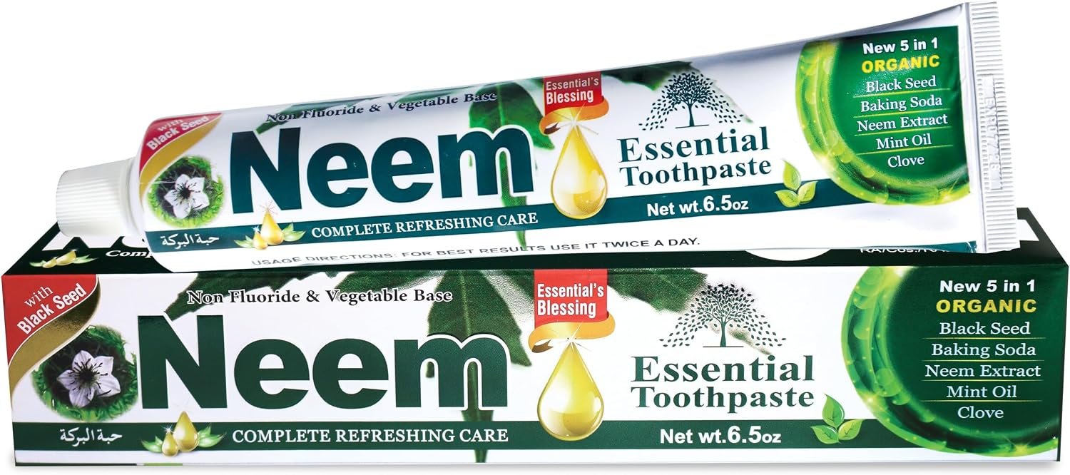 NEEM Essential Toothpaste – 6.53 oz Pack of 2 | New 5 in 1 | Fluoride Free | Cavity Protection, Excellent Freshness, Made with natural and organic ingredients