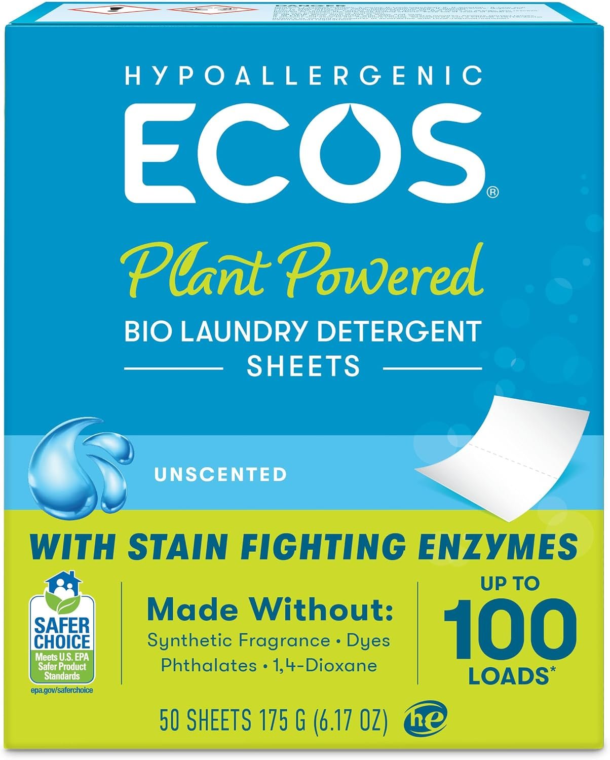 Ecos, Laundry Detergent Liquidless Free Clear 50 Count, 6.17 Ounce