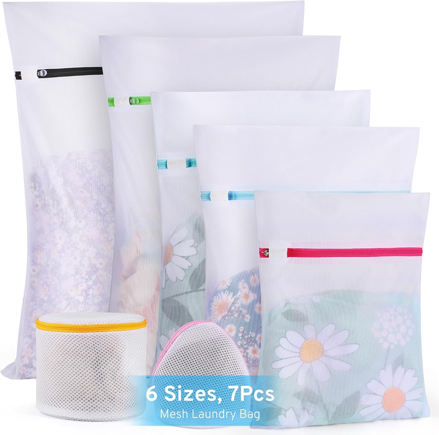 Ultimate 7 Pack 6 Size Mesh Laundry Bags Set for Delicates with AUTO-Lock Zipper, Lingerie Bags for Washing Delicates, Laundry Bags Mesh Wash Bags, Delicates Laundry Bag for Jeans,Blouse,Stocking,Bra | Laundry Bags Mesh Wash Bags Set, 6 Sizes, Durable Breathable Mesh, AUTO-Lock Zipper with Elastic Band, 2 Bra Bags for Laundry