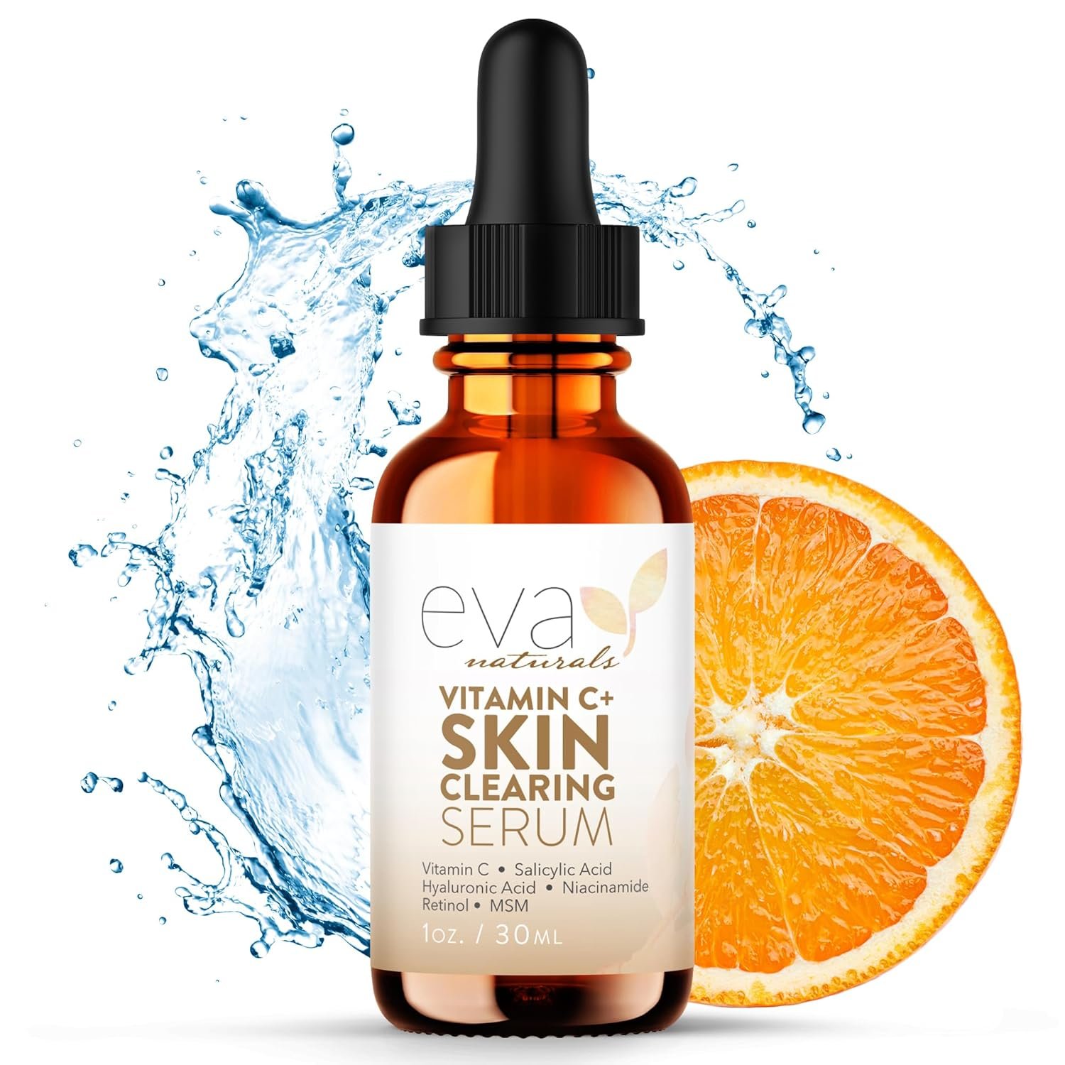 Eva Naturals Vitamin C Serum, Retinol, Salicylic Acid & Niacinamide, Acne | Hyaluronic acid, msm, dark spots, blemishes, spot treatment, skin clearing, anti-aging