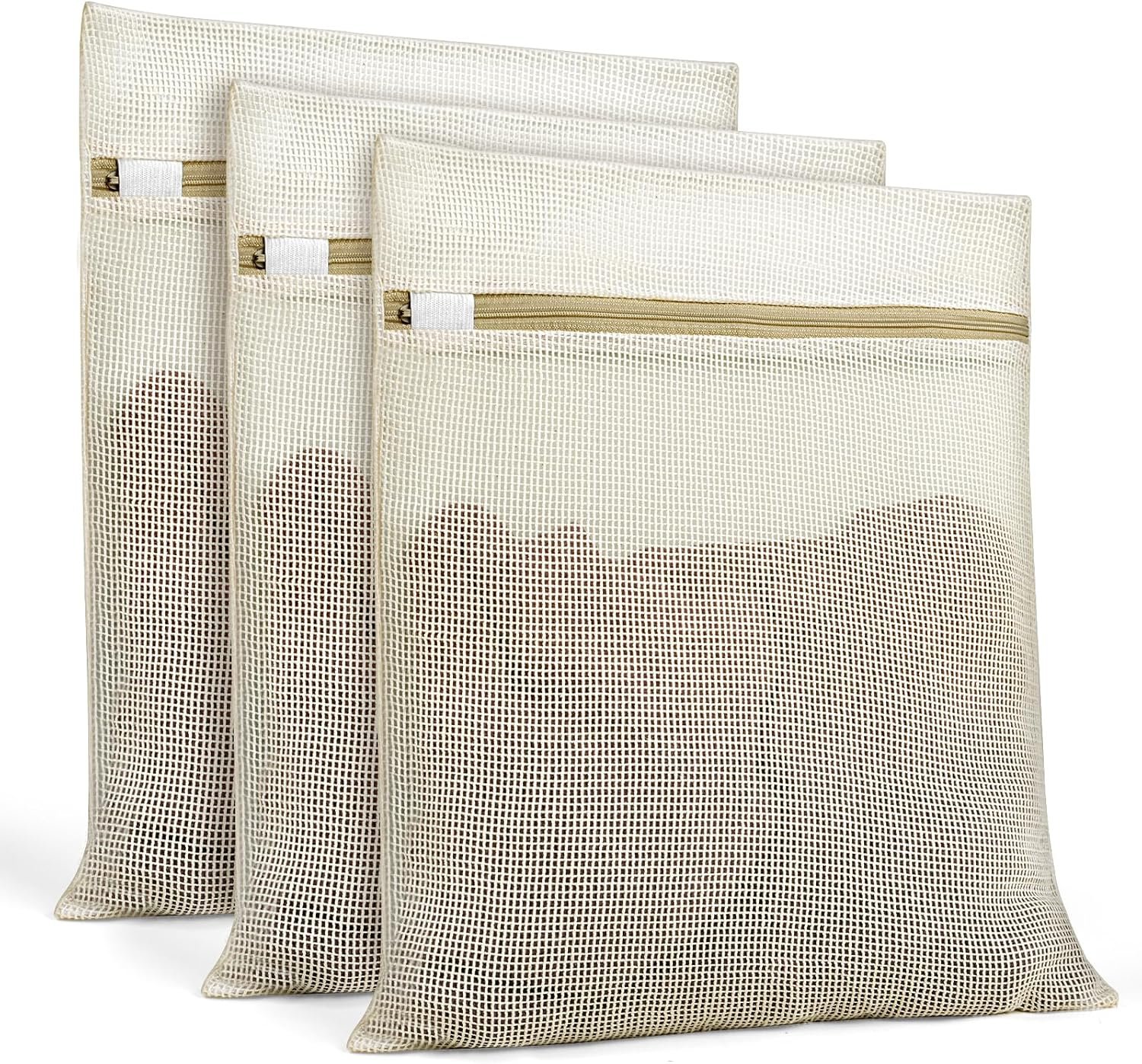 Natural Cotton Mesh Laundry Bags 12×16″ 3-Pack,Gentle Wash for Lingerie, Baby Clothes & Travel Essentials