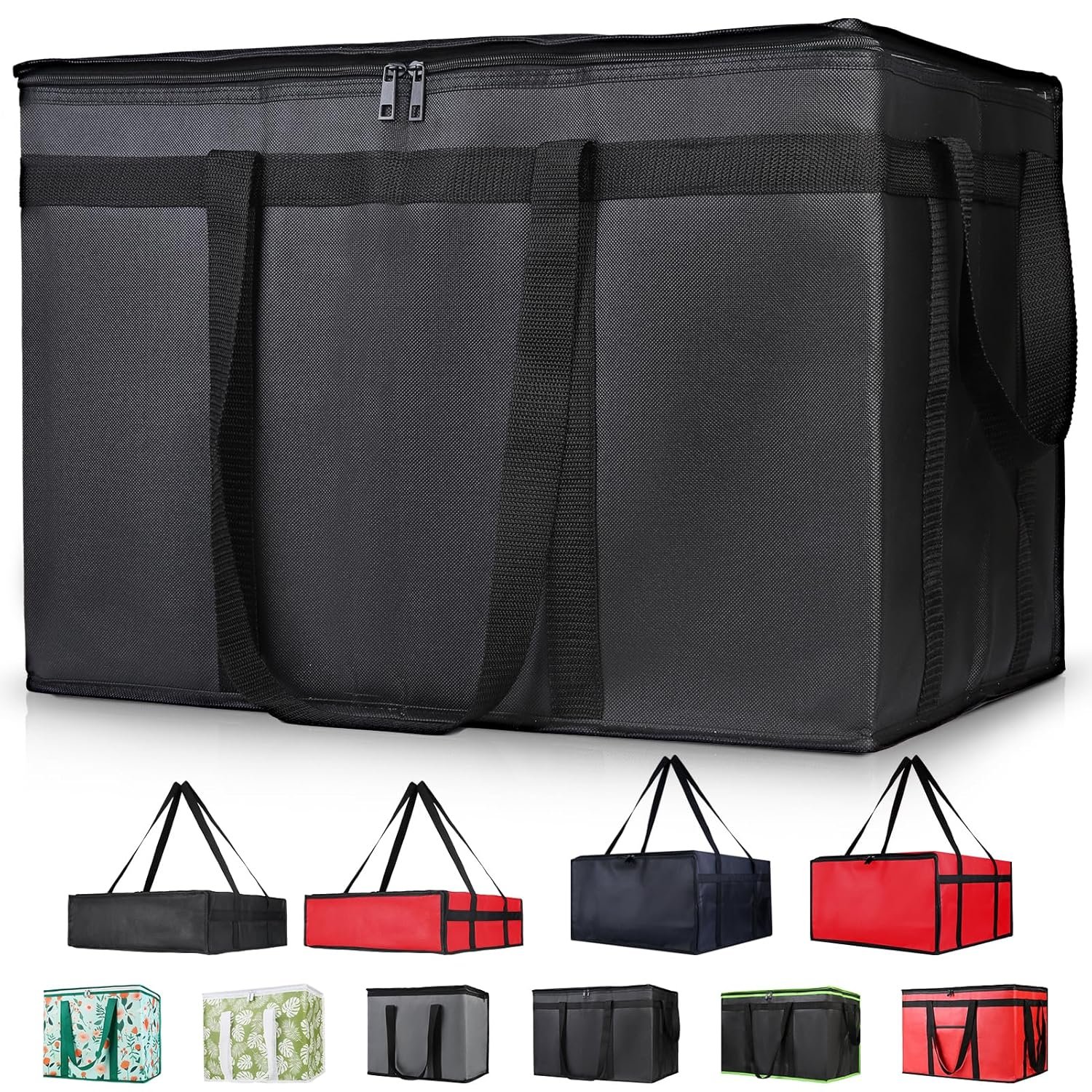Insulated Food Delivery Bag, XXXL Insulated Reusable Grocery Cooler/Hot Bags, Tote Bag for Shopping/Travel/Doordash, Catering Bag Doordash 22x14x13, Black, 1-Pack | XXXL Cooler/Hot Bags, Insulated Tote Bag for Pizza Delivery/Shopping/Travel/Drivers/Picnic, Catering Bag for Rideshare