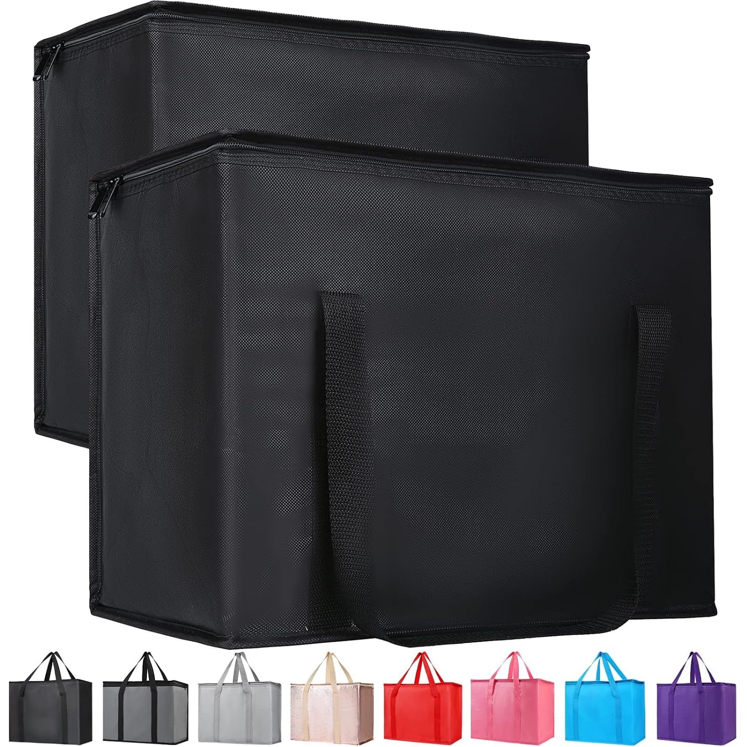Bodaon 2-Pack Insulated Reusable Grocery Shopping Bags, X-Large, Black | Heavy Duty Thermal Tote, Frozen/Cold Food Storage, Travel Cooler Shopping Transport Picnic, Keep Food Hot Warmer, Collapsible