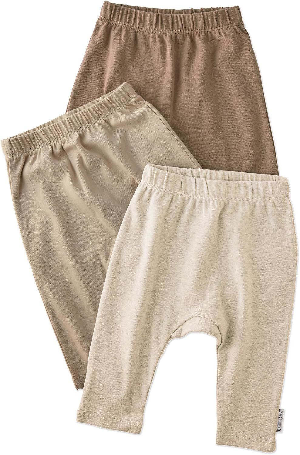 Butterblu Harlowe 3-Pack Pants​ 100% Organic Cotton Set | GOTS Certified Organic Cotton Pants Set for Baby Boys, Girls, Soft, Machine Washable, Made to Match Colors