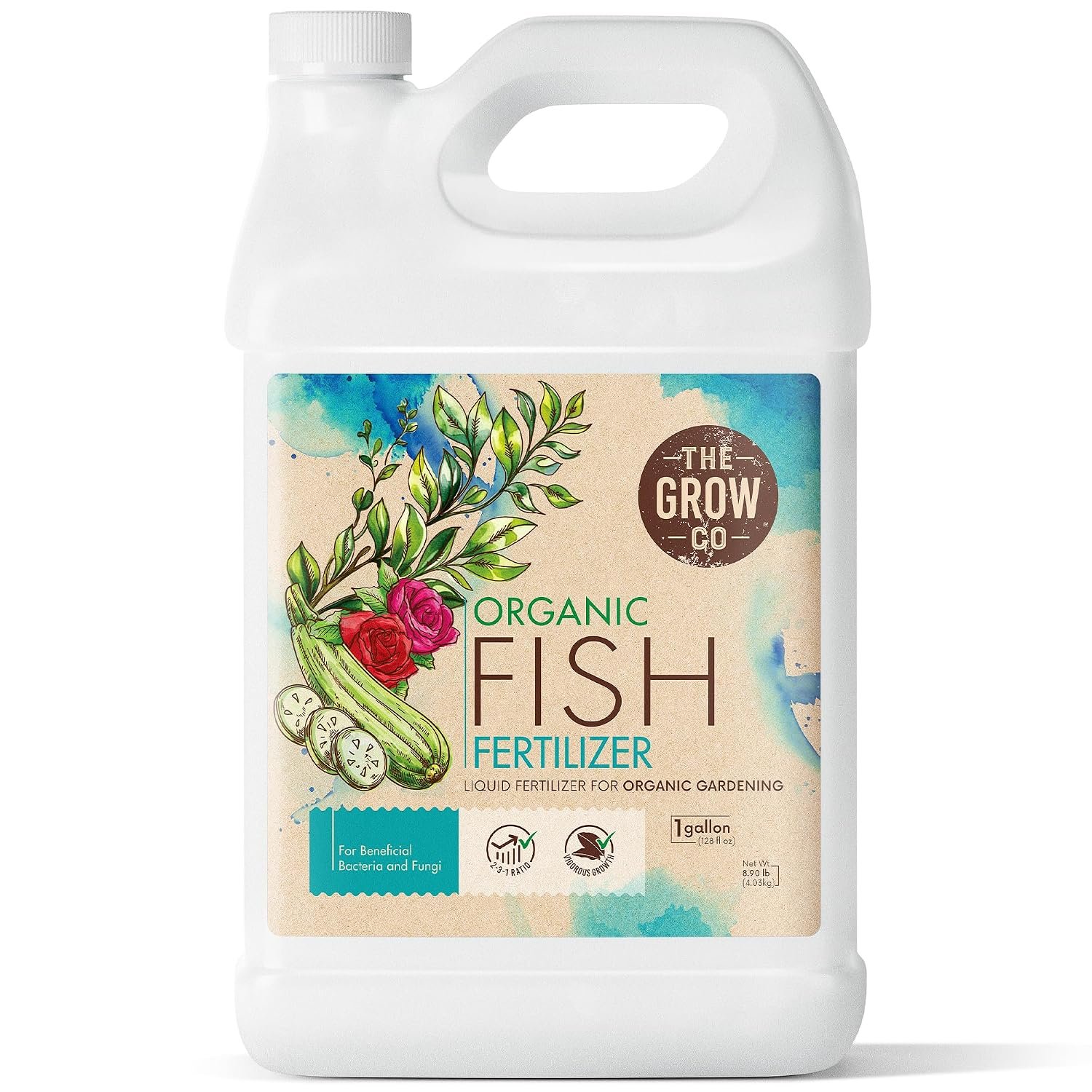 Organic Fish Fertilizer for Vegetable Garden, Fruits, and Flowers, 1 Gallon | The Grow Co Emulsion for Plants, 2-3-1 NPK Ratio, Sustainably Sourced & Hydrolyzed for Steady Growth