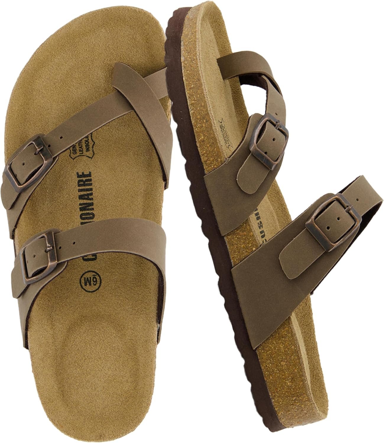 CUSHIONAIRE Luna Sandals for Women, Cork Footbed Womens Sandals for Summer Comfort with Adjustable Straps, Wide Width Available