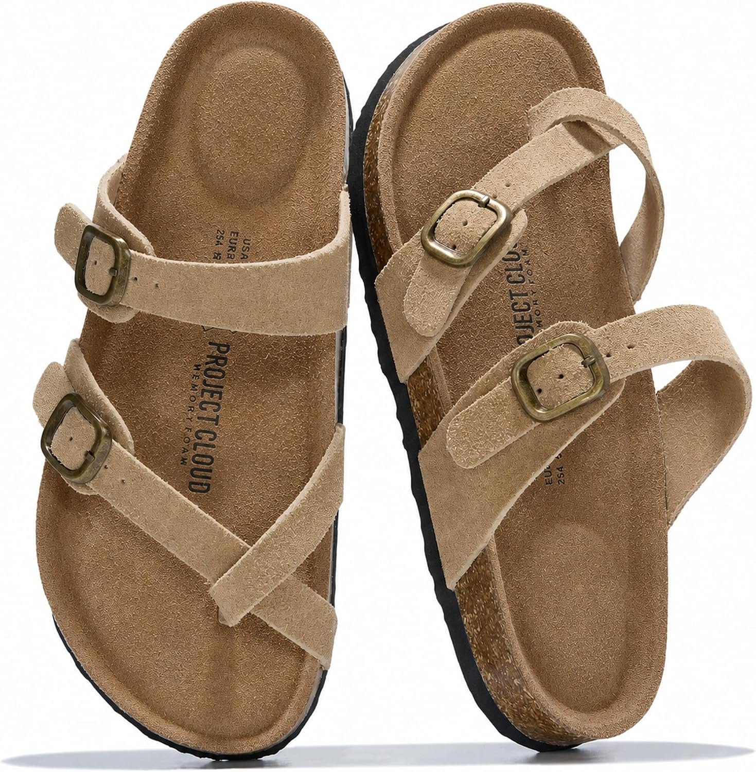 Project Cloud 100% Genuine Leather Womens Sandals Slides for Women (Lian) | Sandals Women Memory Foam Insole Cork Footbed Non Slip Sandals for Women Lightweight Beach Vacation Summer Essentials Comfort