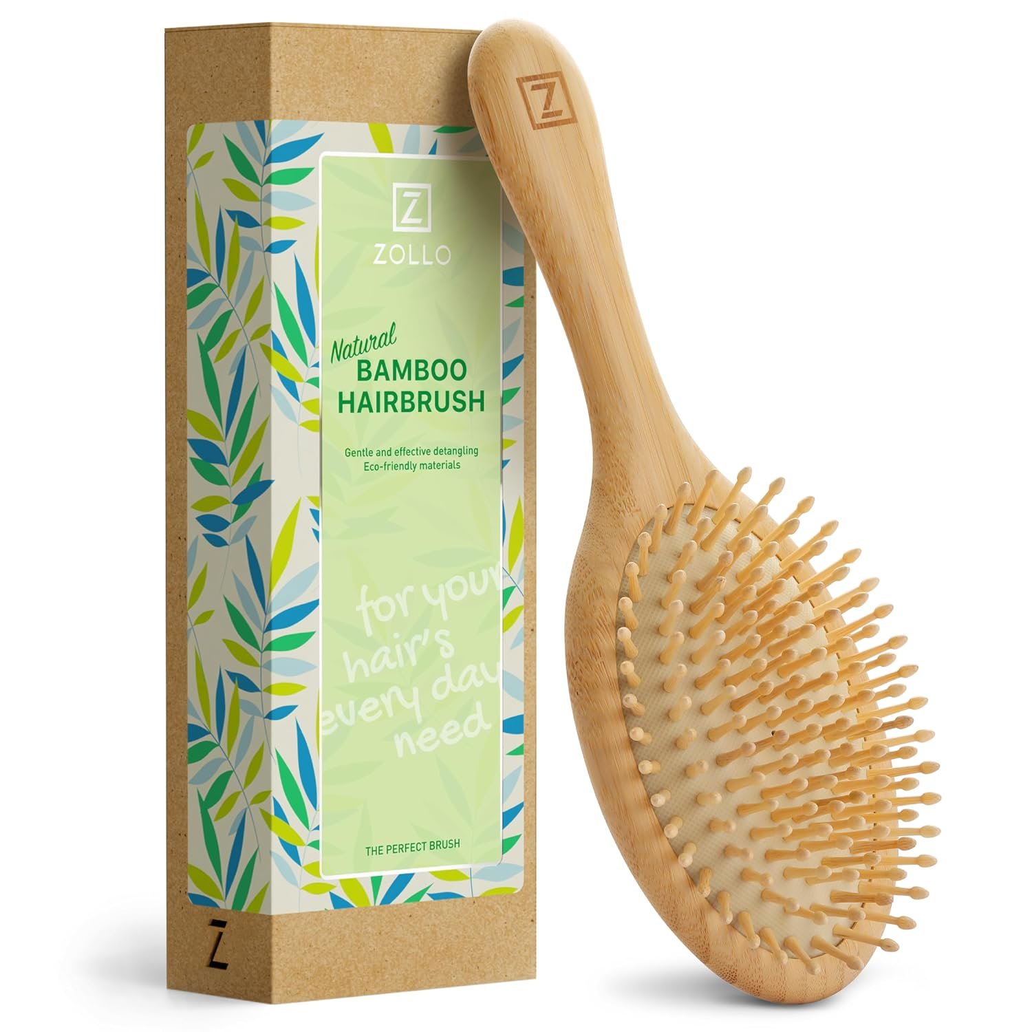Bamboo Bristle Hair Brush for Women, Men, Kids; Dry and Wet Detangling Hair Brush Gently Enhances Shine, Smooths Frizz and Prevents Breakage in Fine and Straight, Thick and Curly Hair (oval)