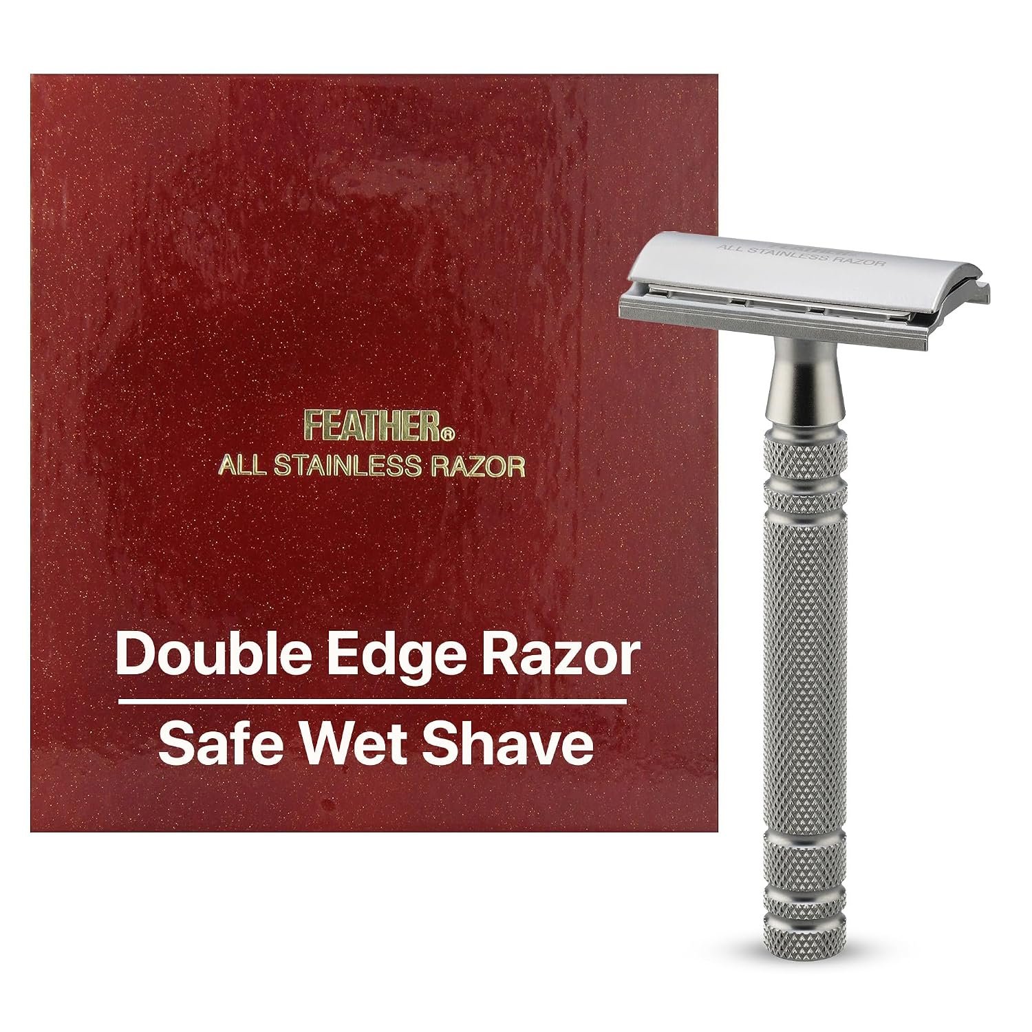 Feather – All Stainless Steel Double Edge Safety Razor AS-D2 – Luxurious Single Blade Razor for Men with Heavy Weight Handle – Built for Closer Shave – Includes 5 Hi-Stainless Blades – Made in Japan